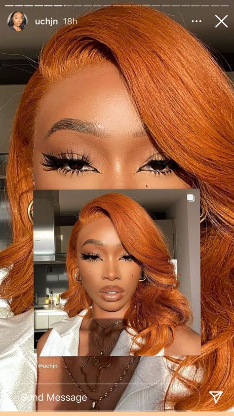 Vibrant Hair Color Black Women, Orange Copper Hair Color On Black Women, Color Hair On Brown Skin Women, Cooper Hair Color Black Women, Short Copper Hair On Black Women, Ginger Hair Color On Black Women, Orange Hair Black Women, Ginger Hair Black Women, Cheveux Oranges