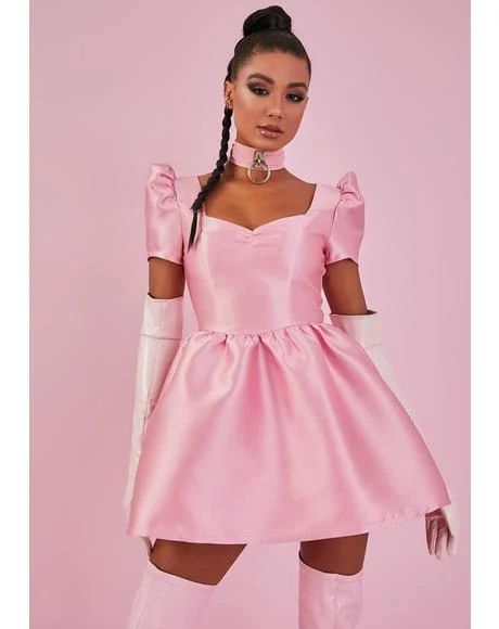 Satin Dress Pink, Velvet Bustier, Harness Dress, Sassy Outfit, Velvet Mini Skirt, Puff Dress, Sugar Thrillz, Brocade Dresses, Stage Outfit