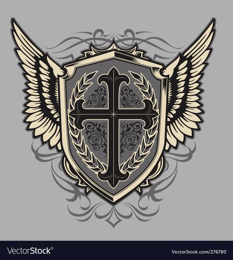 Cross And Shield Tattoo, Shield With Cross, Sheild Tattoos Design, Shield With Wings, Shield Illustration, Dragon Tattoo Vector, Shield Drawing, Shield Symbol, Shield Tattoo