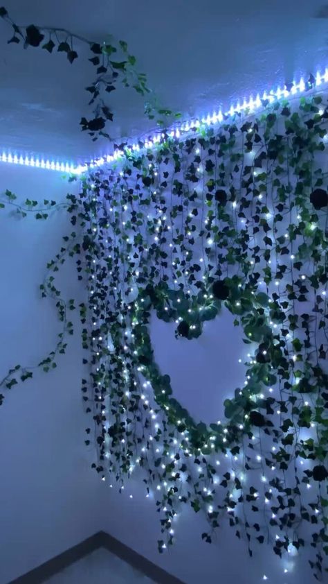 Wall With Fairy Lights, Vine Wall, Fairy Lights, Vines, Heart Shapes, Wall