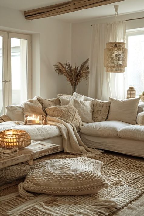 29 Scandi Boho Living Room Ideas For A Calm Retreat - Learn California Living Room Ideas Boho Farmhouse, Hygge Sitting Room, Scandiboho Living Room, Boho Rugs Living Room Bohemian, Boho Scandinavian Interior, Boho Country Living Room, Boho House Aesthetic, Rustic Boho Living Room Decor, Nordic Living Room Scandinavian Interiors