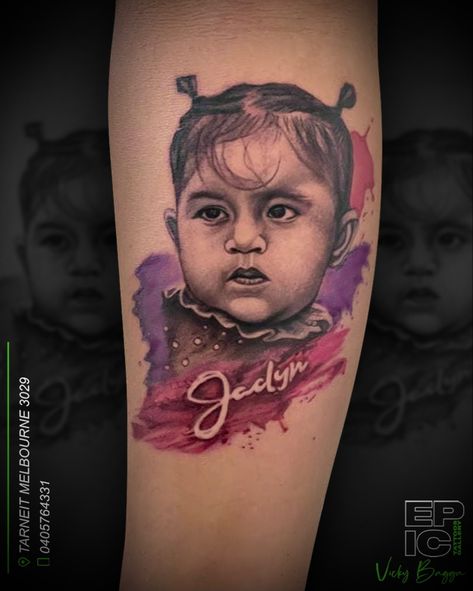 Baby portrait tattoos design portrait tattoos ideas artist vickybagga Potrait Tattoo, Baby Tattoo, Portrait Tattoos, Design Portrait, Baby Tattoos, Photo Tattoo, Baby Portraits, Arm Tattoos For Guys, Portrait Ideas