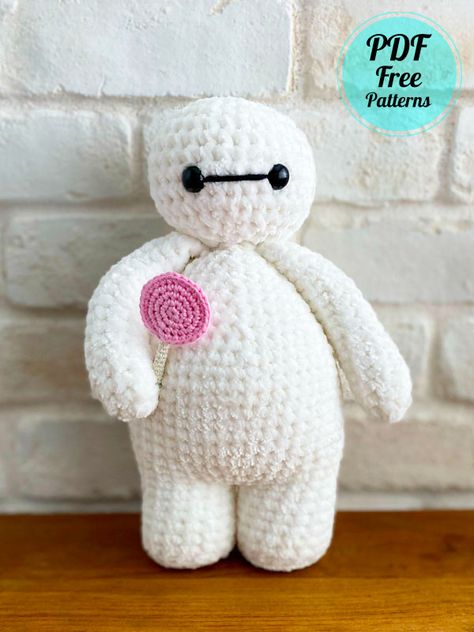 Crochet Disney Baymax Doll Free Amigurumi PDF Pattern - Amigurumiday Disney Free Crochet Patterns, Disney Amigurumi Free Pattern, Crochet Disney Characters, Baymax Crochet, Toys Quotes, Character Crochet, Disney Crochet Pattern, Amigurumi Characters, Crochet Characters