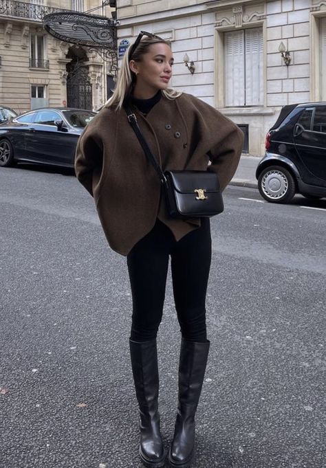 Brown Boots Black Outfit, Black Knee Boots Outfit Winter, Leggings And Riding Boots Outfit, Luxury Gothic Outfit, Black Riding Boots Outfit 2024, Engagement Party Outfit For Bride Casual, Revenge Outfits Breakup, Tall Black Boots Outfit Winter, Riding Boots Outfit Winter