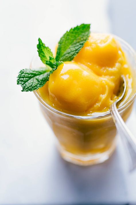 Mango Sorbet | Chelsea's Messy Apron Mango Sorbet Recipe, Summer Fruit Desserts, Mango Desserts, Dessert Parfait, Frosting Recipes Easy, Mango Sorbet, Buttercream Frosting Recipe, Sorbet Recipes, Mango Recipes