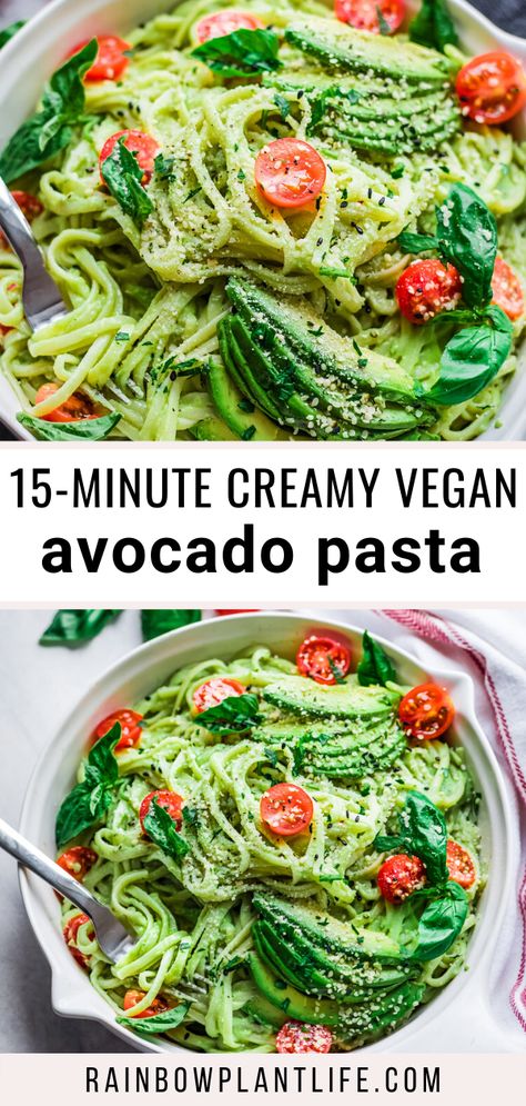 Quick, easy, and foolproof, this creamy avocado pasta is perfect for hectic weeknights. With just a few pantry staples and some ripe avocados, you can have dinner on the table in just 15 minutes. Save any leftovers for lunch the next day! Vegan Avocado Pasta, Creamy Avocado Pasta, 15 Minute Dinners, Avocado Vegan, Avocado Pasta, Vegan Pasta Recipes, 15 Minute Meals, Vegan Pasta, Creamy Pasta