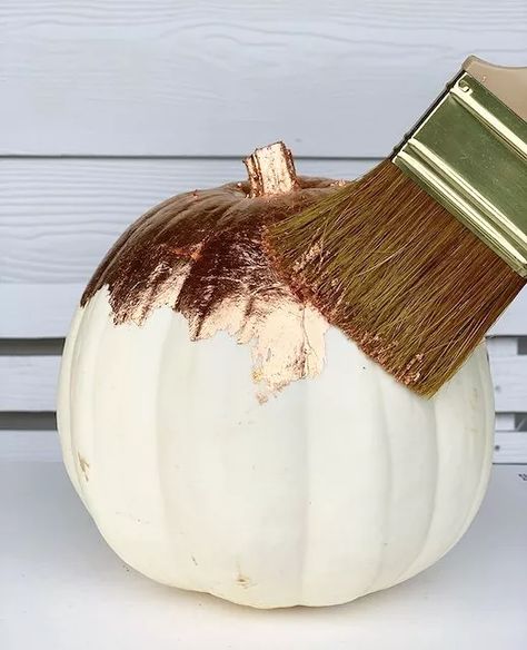 Copper Gilded Pumpkins | Hometalk Easy Pumpkin Decorating, Copper Pumpkins, Copper Fall, Creative Pumpkin Decorating, Leaf Pumpkin, Don't Overthink, Pumpkin Diy, No Carve Pumpkin Decorating, Fall Pumpkin Decor