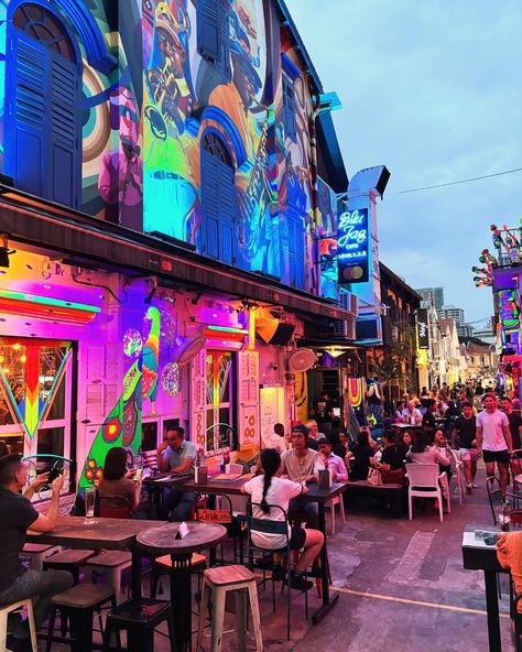 Bright lights at Haji lane. #hajilane #singapore #singaporenightlife #kampongglam #singaporebar #bar #nightlife #nightlifephotography #allofthelights #singaporenightfestival #singaporenights #travelgram Singapore Downtown, Haji Lane Singapore, Singapore At Night, Singapore Spot Photo, Singapore Nightlife, Singapore Malaysia, Street Furniture, Singapore, Night Life