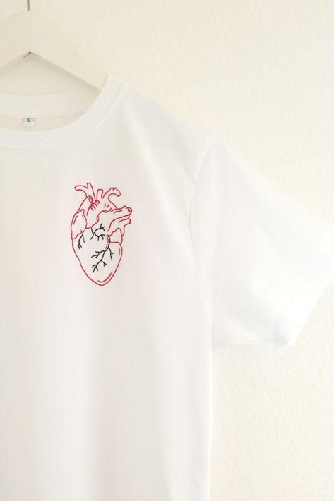 Shirt Embroidery Men, Anatomical Heart Embroidery, Embroidery On Shirt, Anatomic Heart, Tee Embroidery, Embroidery Men, Embroidery T Shirt, Embroidery Tshirt, Heart Embroidery