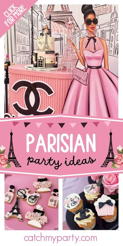 Take a look at this stylish Parisian birthday party! The cookies are so chic! See more party ideas and share yours at CatchMyParty.com Paris Slumber Party Ideas, Fashion Week Birthday Theme, Paris Themed Party Outfit, Parisian Themed Party, Fashionista Birthday Party, Paris Birthday Party Ideas, Parisian Birthday, Parisian Birthday Party, Parisian Party Theme