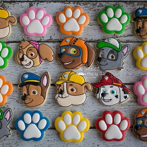 Paw Patrol Birthday Party Cake, Paw Cookies, Paw Patrol Cookies, Paw Patrol Birthday Theme, Paw Patrol Birthday Cake, Cartoon Cookie, Sugar Cookie Royal Icing, Paw Patrol Birthday Party, Sugar Cookie Designs