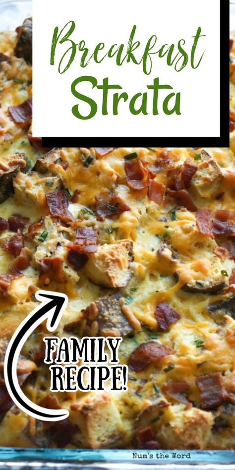 Egg Casserole With Bread, Bacon Egg And Cheese Casserole, Cheese Strata Recipe, Savory Breakfast Casserole, Brunch Bacon, Strata Recipes Breakfast, Egg And Cheese Casserole, Breakfast Casserole With Bread, Cheese Strata