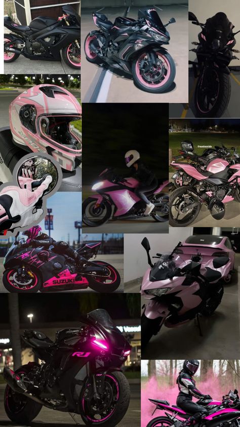 Pink Kawasaki Ninja 400, Pink Yamaha R6, Pink Motorcycle Aesthetic, Black And Pink Motorcycle, Girly Motorcycle, Motor Wallpaper, Purple Motorcycle, Pink Motorcycle, Motocross Love