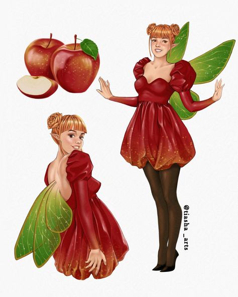 So this is my entry for the Huion personification drawing contest - " Huion Fruit 2024" by @huiontablet . Participants were supposed to personify a fruit and design a character based on that. So I chose to design a character based on apple🍎. You can call her Apple Fairy😅🧚‍♂️. Well I hope overall she pretty much resonates with the fruit, and in case you're wondering why her buns look like roses, well I tried to design them based on apple rose tarts lol.. #huionfruit #huionfruit2024 #humanart... Fruit Character Design, Apple Rose Tarts, Fairy Well, Fruit Fairy, Design A Character, Apple Rose Tart, Apple Rose, Why Her, Apple Theme