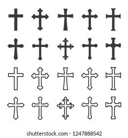 Set christian cross vector symbol flat and outline style Cross Tattoo Outline, Cross Outline Tattoo, Cross Outline, Cruces Tattoo, Cross Silhouette, Cross Clipart, Cross Drawing, Christian Embroidery, Cross Vector