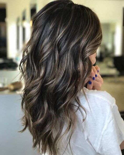 Cool Brunette with Bronde Babylight Ribbons Babylights Brunette, Cool Brunette, Balayage Long Hair, Dark Brunette Hair, Brunette Balayage, Kadeřnické Trendy, Balayage Hair Dark, Brunette Balayage Hair, Long Dark Hair