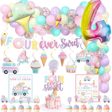 PRICES MAY VARY. 🍦🍧🍨【I Scream, You Scream, We All Scream Four Ice-Cream!】What could be more Summery, or more delicious than an ice-cream party, with your very own ice-cream party? It's a lot easier than you would think, and with these gorgeous ice-cream party balloons, you're all set! Take a look at this fun ice cream-themed party! The party decorations are fabulous! 🍦🍧🍨【What Little Girl Doesn't Love Ice Cream?】Kawaii Ice Cream Cone Themed Birthday Party that your child will be celebrating Four Ever Sweet, Donut Birthday Party Decorations, Ice Cream Parlor Party, Ice Cream Party Theme, 4th Birthday Party, 5th Birthday Party Ideas, Donut Birthday Parties, Ice Cream Birthday Party, Ice Cream Theme