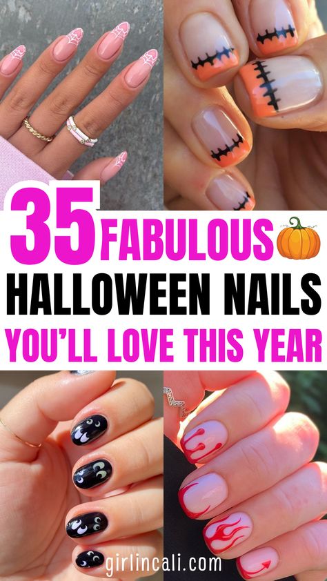 You'll find 35 chic and spooky Halloween nail art designs here. Check out these cute and creepy nails ideas for 2024. They include almond shape, square, short and French acrylic nails inspirations. Also, you'll find Halloween simple and subtle nail stickers, wraps, stamping, charms, gel, polish and foil ideas. Check out these unique Halloween nails color ideas, including black and white, pumpkin orange, pink, bloody red and glitter. Get inspiration from these easy Halloween nail art colors. Creepy Nails, Halloween Nail Colors, Halloween Nail Art Designs, Fun Halloween Nails, Short Nails Ideas, Halloween Nail Art Easy, Splatter Nails, Halloween Nails Easy, Autumn Nail