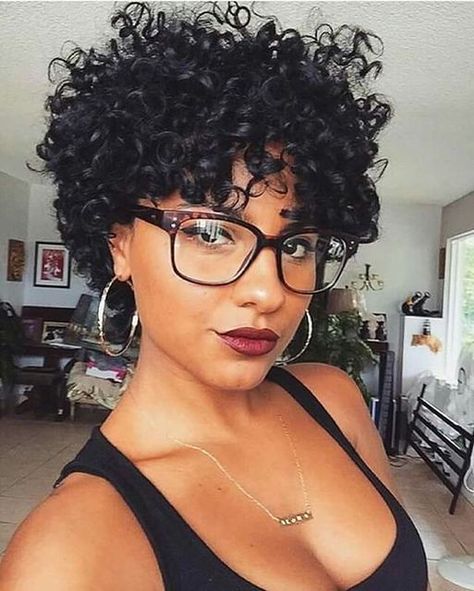 african american short curly hairstyles leymatson Hairstyl… | Flickr Short Curly Hairstyles For Women, Short Curly Wigs, Black Curly Hair, Short Bob Wigs, Wearing Glasses, Short Natural Hair Styles, Short Wigs, Curly Hair Cuts, Short Curly Hair