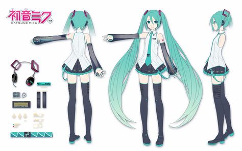 Pinterest Hatsune Miku Outfits, Character Turnaround, Magazine Japan, Miku Hatsune Vocaloid, Miku Cosplay, Vocaloid Characters, Model Sheet, Character Sheet, Character Modeling