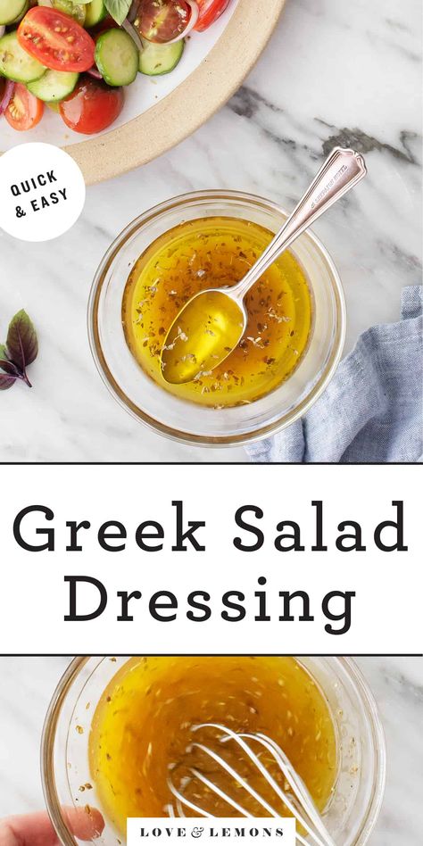 Greek Salad Dressing Recipe - Love and Lemons Greek Salad Dressing Recipe, Traditional Greek Salad, Greek Dressing, Greek Salad Dressing, Italian Chopped Salad, Salad Dressing Recipe, Grilled Veggies, Chopped Salad, Salad Dressing Recipes