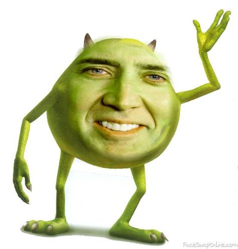 Nicolas Wazowski Shrek Mike Wazowski, Funny Mike Wazowski, Nicholas Cage Funny, Picolas Cage, Cursed Mike Wazowski, Nickolas Cage, Nicolas Cage Funny, Cursed Nicolas Cage, Nicholas Cage Face