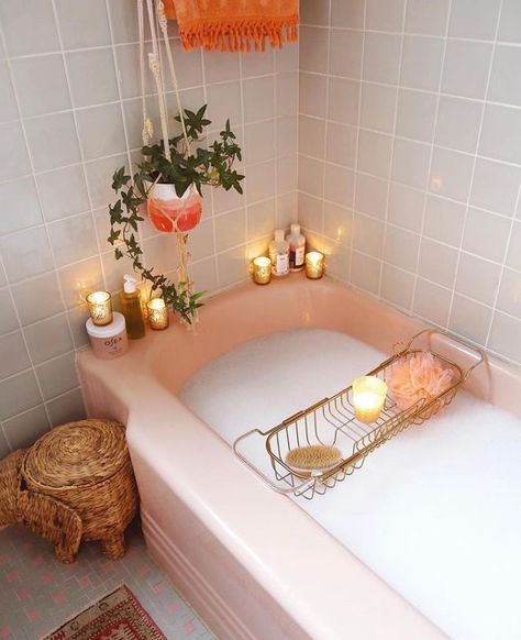 Skincare from the Sea on Instagram: "What better way to celebrate Valentine's Day than with a little self-care? 💝 #oseamalibu 📸: @arseniclace" Spa Bathrooms, Pink Bathtub, Pink Tub, Spa Bathroom, Bathtub Tray, Eclectic Bathroom, Contemporary Shower, Pink Baths, Pink Tiles