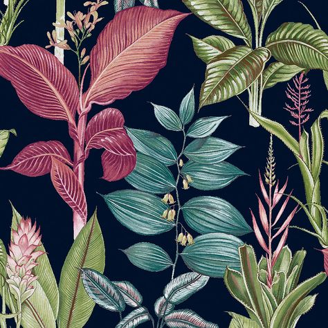 sample next fantasy rainforest leaves navy wallpaper graham brown 118300 1 Navy And Green Living Room, Fantasy Rainforest, Rainforest Leaves, Jungalow Decor, Cloak Room, Next Wallpaper, Feature Wallpaper, Navy Wallpaper, Leaves Wallpaper