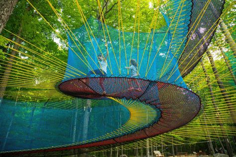 Tree Net, Large Trampoline, Trampoline Parks, Concrete Exterior, Khmer Art, Outdoor Trampoline, Community Projects, Forest Canopy, Children Park