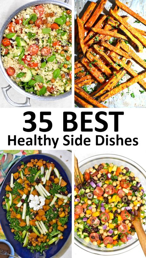 This collection of Healthy Side Dishes has a huge variety of nutritious pairings for your favorite mains. Cheap Veggie Sides, Sugar Free Side Dishes, Heart Healthy Side Dishes, Healthy Side Dishes For Dinner, Quick Healthy Side Dishes, Easy Sweet Potato Fries, Side Dishes For Dinner, Rainbow Pasta Salad, Maple Glazed Sweet Potatoes