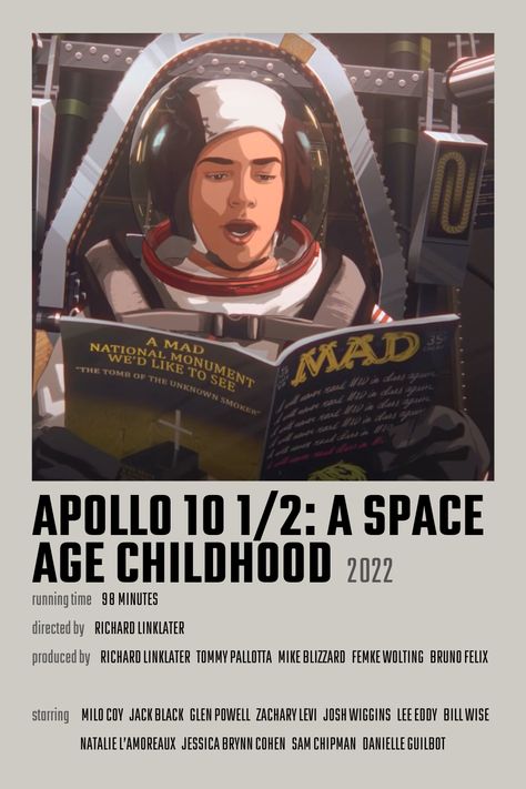 Apollo 10 1/2: A Space Age Childhood Movie Poster Apollo 10 1/2 Movie, Apollo 10 1/2, Josh Wiggins, Zachary Levi, Glen Powell, Childhood Movies, Apollo 11, Jack Black, National Monuments