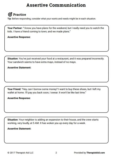 Worksheet: Assertive Communication 2 Assertive Communication Activities, Communication Styles Worksheet, Couple Excercises, Assertiveness Worksheets, Assertiveness Activities, Assertive Language, Communication Skills Worksheet, Assertive Communication Worksheet, Communication Worksheets