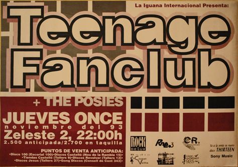 CLASSIC POSTERS - Teenage Fanclub, Barcelona 1993 Teenage Fanclub, Classic Posters, Music Flyer, King Logo, Burger King Logo, Burger King, All Music, Wall Collage, Barcelona