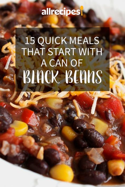 15 Quick Meals That Start With a Can of Black Beans | "That humble can of black beans stashed away in your pantry is a great meal waiting to happen. For one thing, you don't have to take the time to soak and cook the beans before you even get started in on adding all the flavorings." #dinnerideas #dinnerrecipes #familydinnerideas #supper #supperideas Dinner Recipes Using Beans, Lunches With Black Beans, Black Beans Meal Ideas, Easy Recipes With Beans, Easy Black Bean Side Dishes, Ww Bean Recipes, Recipes With Black Beans Dinner, Meals To Make With Beans, Meals With Black Beans Dinners