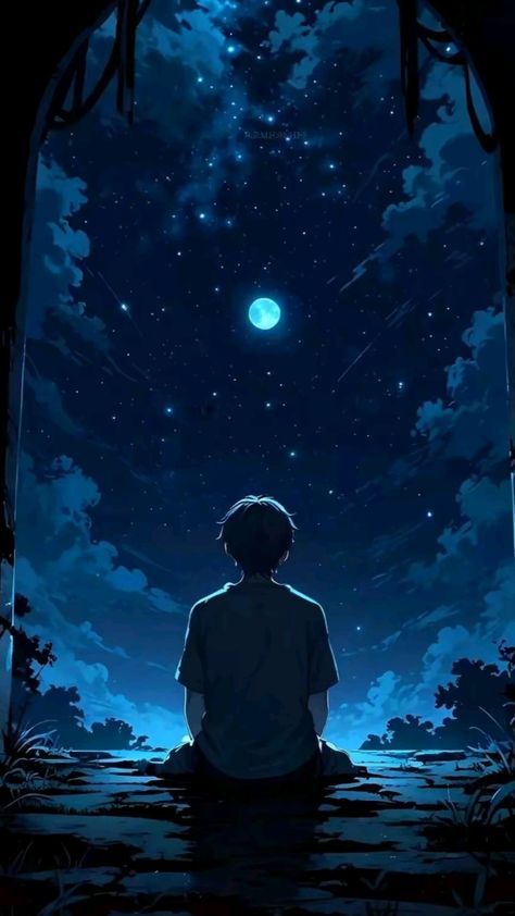 Dark Starry Night Aesthetic, Anime Moon, Cosmos Art, Anime Photo Profile Dark, Sky Anime, Android Wallpaper Art, Dreamy Artwork, Anime Drawing Books, Cool Anime Backgrounds