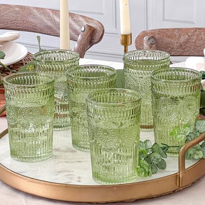 Green Drinking Glasses, Retro Texture, Summer Garden Party, Vintage Texture, Glassware Set, Drinking Glass, Drinking Glasses, Dream House Decor, Dream Home Design