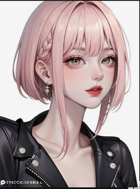 Create Anime Character, Pink Short Hair, Anime Pp, Girl Pp, Icon Pp, Pp Anime, Pink Hair Anime, Black Background Images, Digital Portrait Art