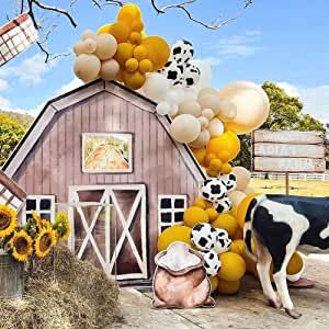 Amazon.com: Cow Print Balloon Garland Arch Kit Macaron For Farm Animal Baby Shower Themed Party Yellow White Decorations Supplies : Toys & Games Cow Print Balloon Garland, Farm Animals Theme, Small Balloons, Garland Arch, Boho Birthday, Animal Baby, Printed Balloons, Animal Baby Shower, Arch Kit