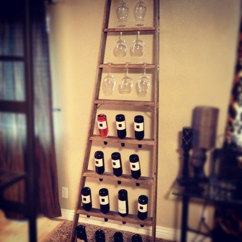 Ladder Wine Rack - Ideas on Foter Unique Wall Wine Rack Ideas, Wine Rack Inspiration, Wine Rack Ideas, Solo Apartment, Wine Rack Projects, Wine Rack Glass Holder, Wine Glass Shelf, Wine Rack Design, Negroni Cocktail