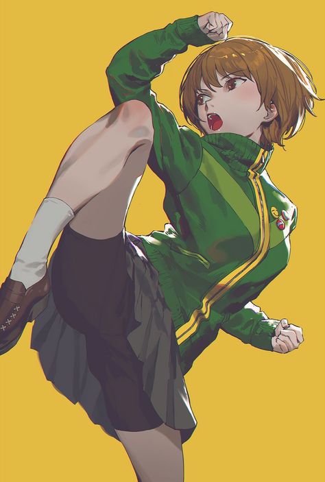 Chie Satonaka from Persona Tomboy Art, Shin Megami Tensei Persona, Persona 4, Concept Art Character, Chibi Drawings, Figure Drawing Reference, Persona 5, Game Character, Cute Icons