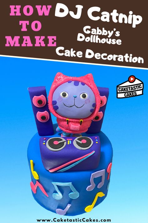 How to Make Gabby's Dollhouse DJ Catnip Cake will show you how to make DJ Catnip and his turntables and speakers to make a fun and musical cake! #CaketasticCakes #gabbysdollhouse #djcatnip #netflixjr Dj Catnip Cake, Gabbys Dollhouse Cake, Dj Catnip, Musical Cake, 65 Birthday Cake, Dj Cake, Seventh Birthday, Gabby Dollhouse, Birthday Cake For Cat