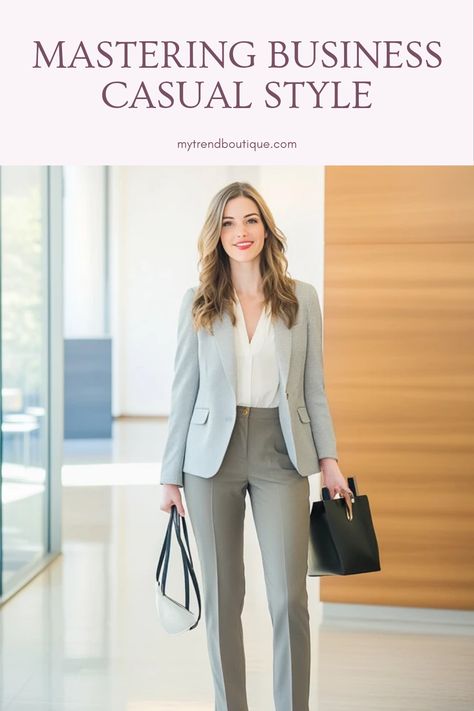 Pin highlighting tips for mastering business casual style at the office. It covers the linking of clothing pieces, outfit tips, and keeping style polished and professional. Woman Business Casual, Office Work Attire, Business Casual Wardrobe, Business Casual Style, Business Casual Dress Code, Office Dress Code, Essential Wardrobe Pieces, Perfect White Shirt, Outfit Choices