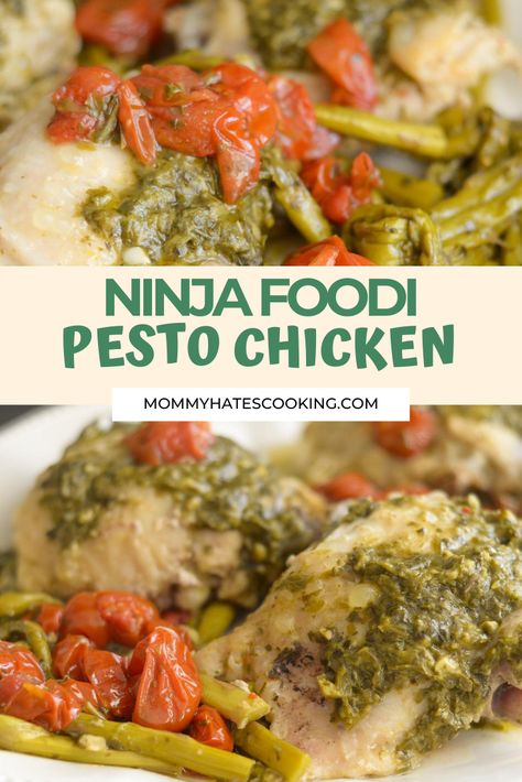 Ninja Foodi Pesto Chicken Instant Pot Pesto Chicken, Pesto Chicken Breast, Chicken Low Carb, Chicken Pesto Recipes, Homemade Pesto Sauce, Chicken Thigh Recipes Oven, Boneless Chicken Thigh Recipes, Chicken Thigh Recipes Baked, Best Instant Pot Recipe