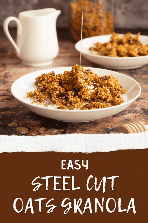 Steel Cut Oats Granola Recipe, Oats Granola Recipe, Steel Cut Oats Granola, Oat Granola Recipe, Healhty Snacks, Chunky Granola, Stovetop Granola, Granola Recipe Homemade, Granola Healthy