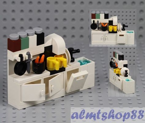 Coffee Maker Cabinet, Lego Kitchen, Lego Puzzle, Lego Diy Crafts, Sink Dishwasher, Easy Lego Creations, Lego House Ideas, Instructions Lego, Lego Mosaic