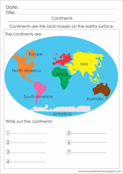 The Seven Continents Worksheet, Continent Worksheets Free Printable, Continent Worksheets For Kids, Continents Activities For Kids, Continents Activities, World Map Continents, General Knowledge For Kids, Montessori Curriculum, Montessori Geography