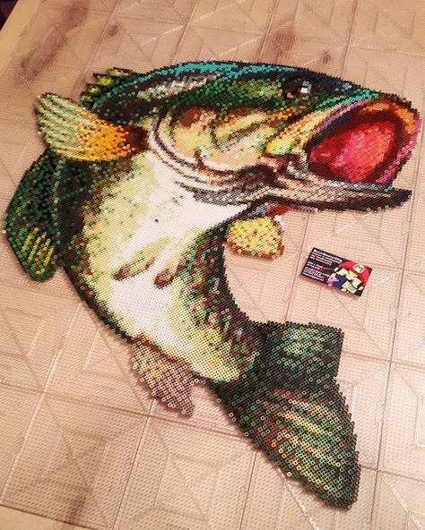 Bass fish perler beads by ig_retro4everything_ Fish Beads, Melty Bead Patterns, Easy Perler Beads Ideas, Perler Art, Hama Beads Design, Diy Perler Bead Crafts, Perler Crafts, Perler Bead Templates, Hama Beads Patterns