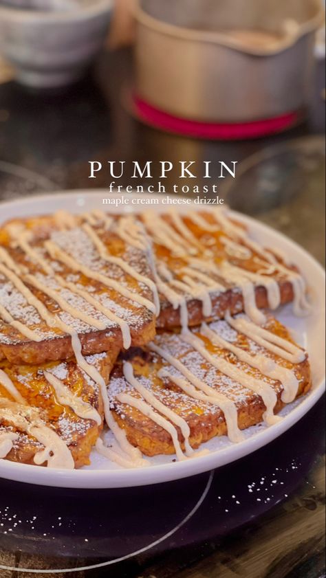 Pumpkin Stuffed French Toast, Pumpkin Cream Cheese French Toast, Cream Cheese Drizzle, French Toast Batter, Maple Cream Cheese Frosting, Stuffed French Toast Cream Cheese, Maple Cream Cheese, Pumpkin French Toast, Cream Cheese Glaze