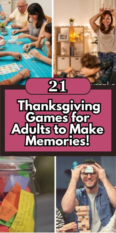 "21 unique Thanksgiving games for adults to make memories! From team challenges to hilarious trivia, these fun games will add laughter and excitement to your Thanksgiving celebration. Perfect for breaking the ice and creating unforgettable moments with family and friends. Friendsgiving Games For Adults, Friendsgiving Activities, Thanksgiving Scavenger Hunt, Thanksgiving Trivia, Thanksgiving Games For Adults, Fun Thanksgiving Games, Fun Games For Adults, Pie Eating Contest, Friendsgiving Games