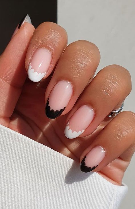 black and white scallop tip nails, autumn nails 2021, fall nail designs 2021, french tip nails, autumn french nails 2021, fall french nail colors 2021, fall acrylic nails, september nails, fall nail designs, french nails 2021 autumn Monochrome Nails, Simple Fall Nails, September Nails, Minimalist Nail Art, French Nail Designs, White Nail Designs, Tip Nails, Fall Nail Colors, Autumn Nails